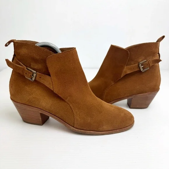 Anthro Comptoir Des Cotonniers camel brown Suede Ankle Boots Tan Heeled Boho 9